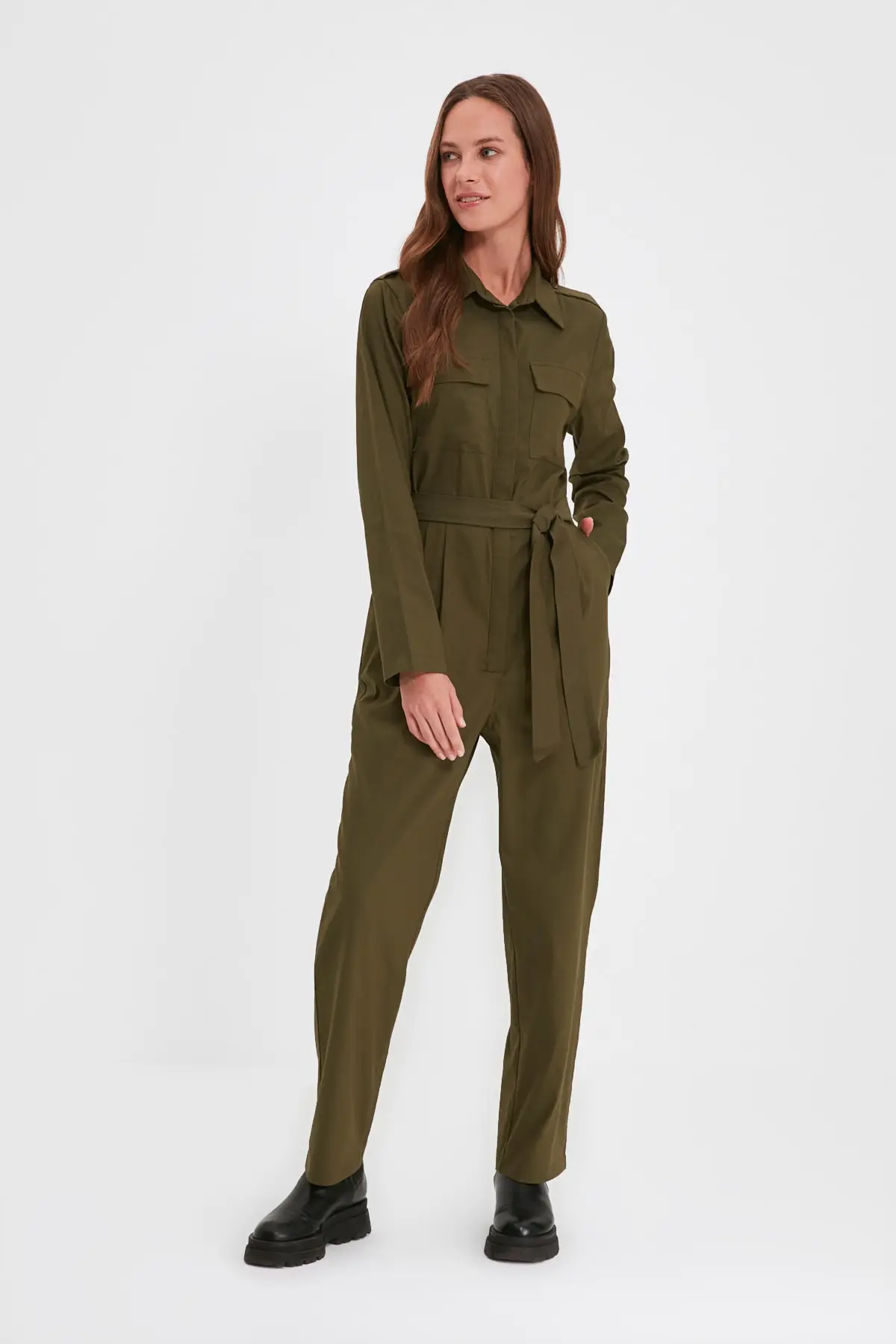

Trendyol Shirt Collar Pockets Belted Jumpsuit TCTAW22TL0011