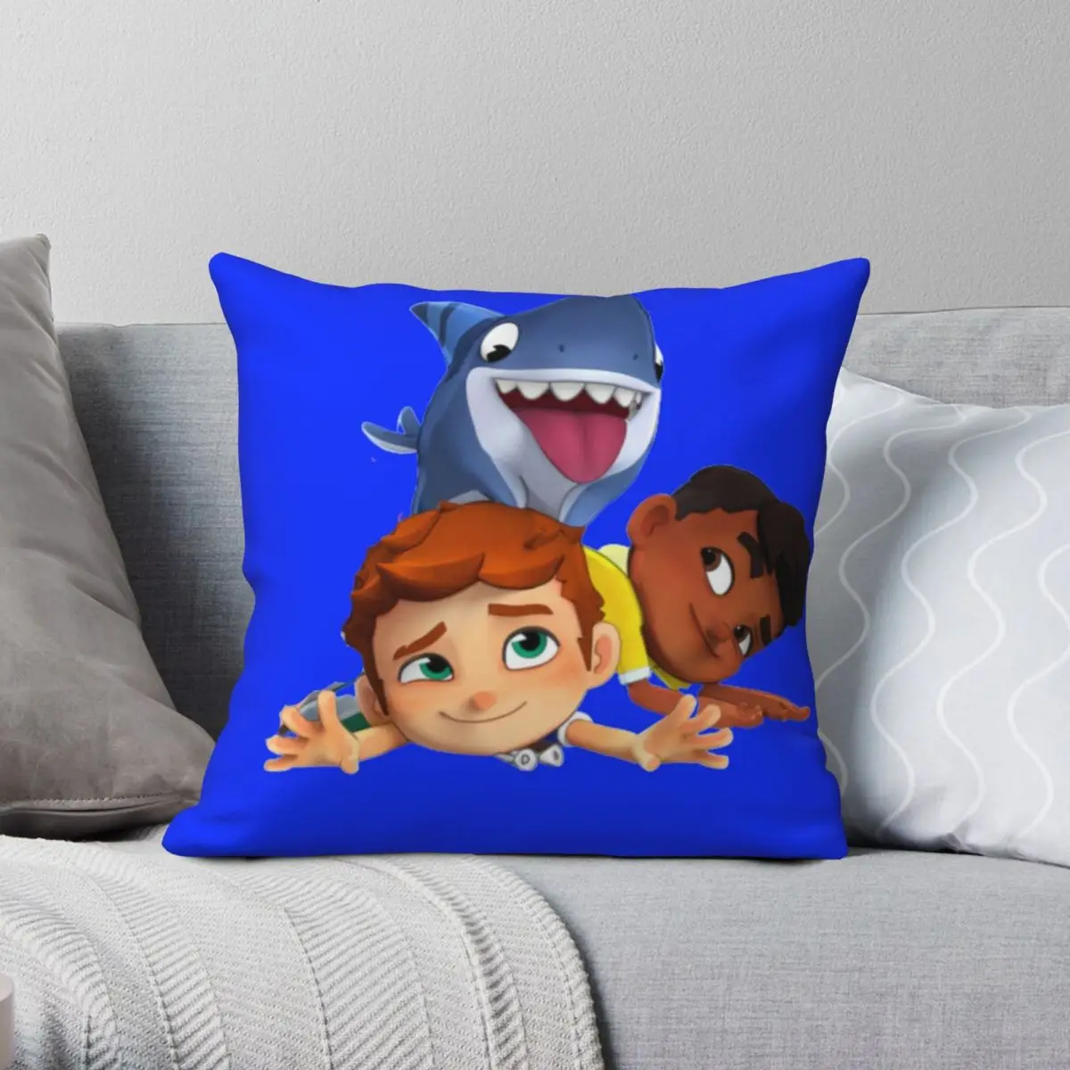 

Sharkdog Three Character Square Pillowcase Polyester Linen Creative Zip Decor Bed Car Chair Cushion Cover 18"