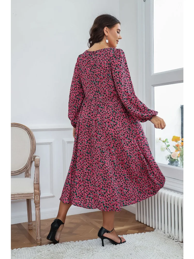 Summer New Women's Square Neck Large Print Dress plus size feminino  vestidos para casamento convidados