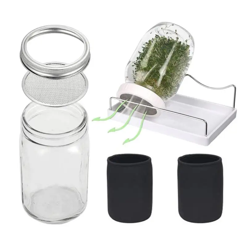 2Pcs Seed Sprouting Jars Seed Sprouter Germination Cover Set With Stainless Steel Strainer Lids Wide Mouth Sprouting Mason Jars