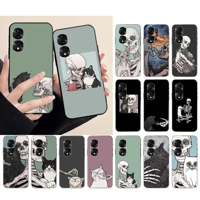 

Skeleton Cat Phone Case for Huawei P50 Pro P30 P40 Lite P40Pro P20 lite Mate 50 20Pro 20lite Y6P Y5P Y9A Nova 70 Funda