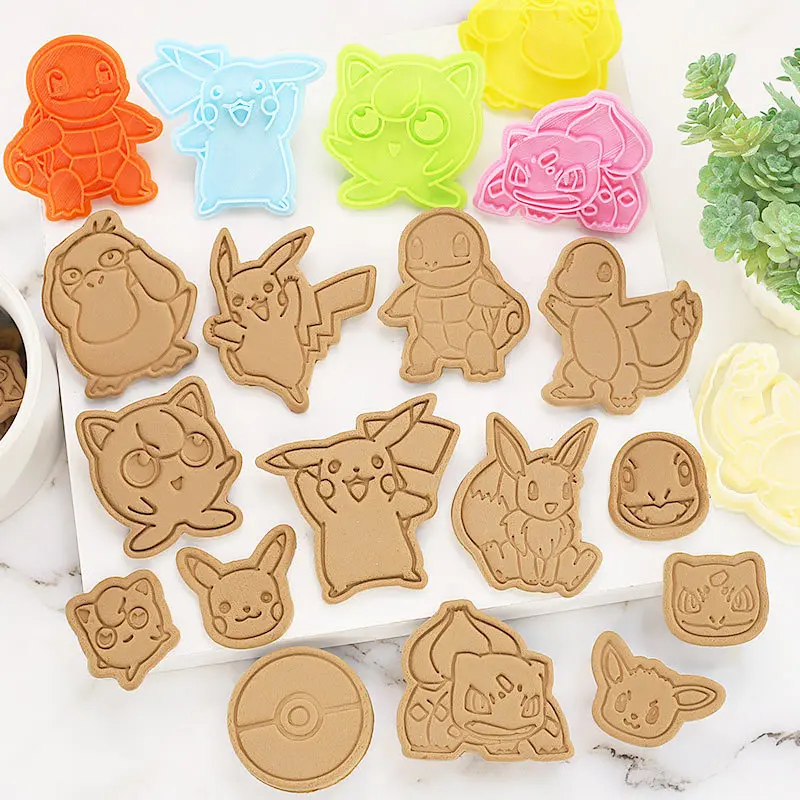 

8pcs Pokemon Pikachu Cookie Cutter Anime Cartoon Toys Pokemon DIY Cake Mould Biscuit Press Stamp Embosser Pasty Cake Gift Toys
