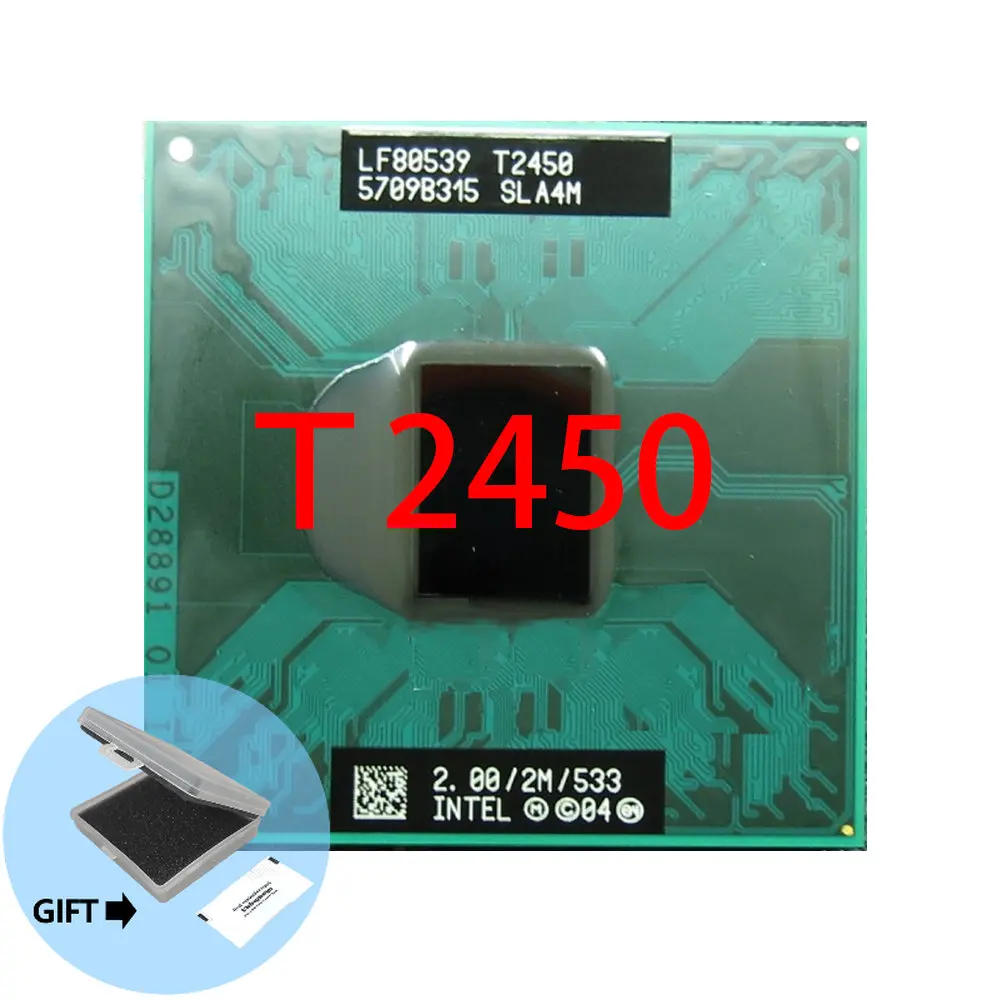 Original lntel Core 2 Duo T2450 CPU (2M Cache, 2.00 GHz, 533 MHz, 1-Core) For 945 943 chipset Laptop processor free shipping