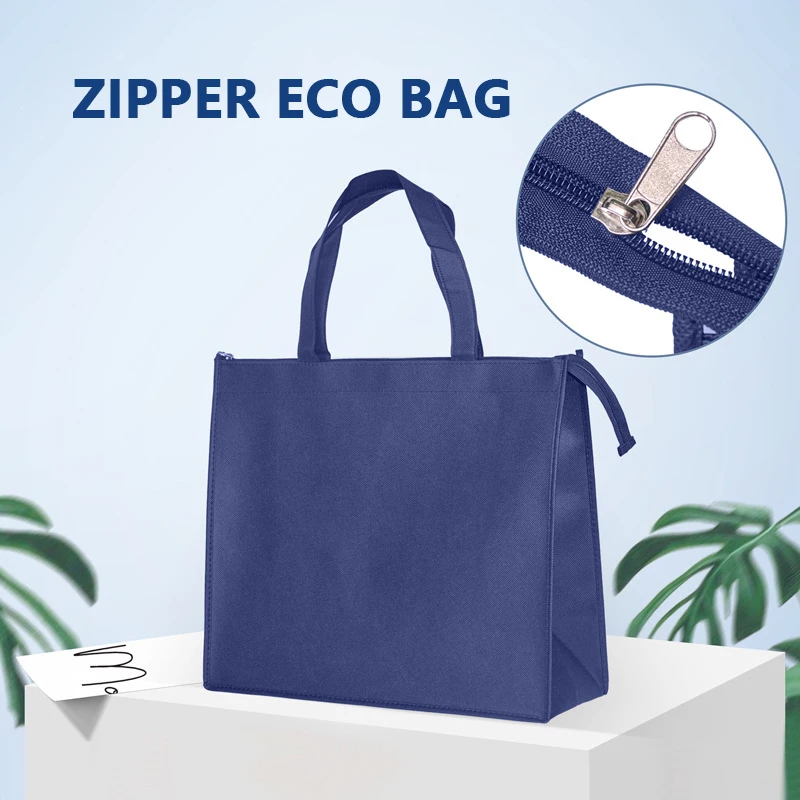 

New Reusable Foldable Zipper Shopping Bag Durable Non-Woven Tote Pouch Storage Handbag Grocery Eco Friendly Bags