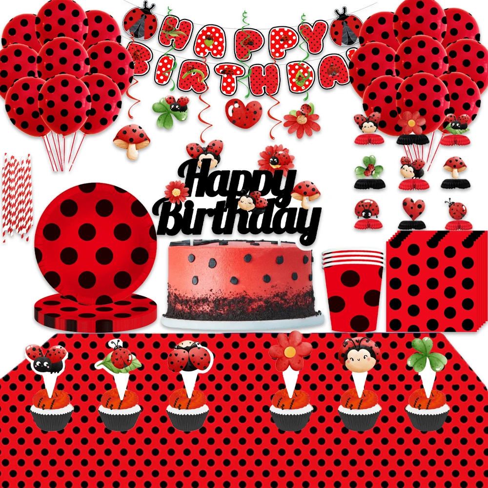 Набор одноразовой посуды в горошек с божьей коровкой