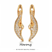 harong hollow crescent stud earrings gold color crystal inlaid copper quality jewelry accessories for women wedding gifts
