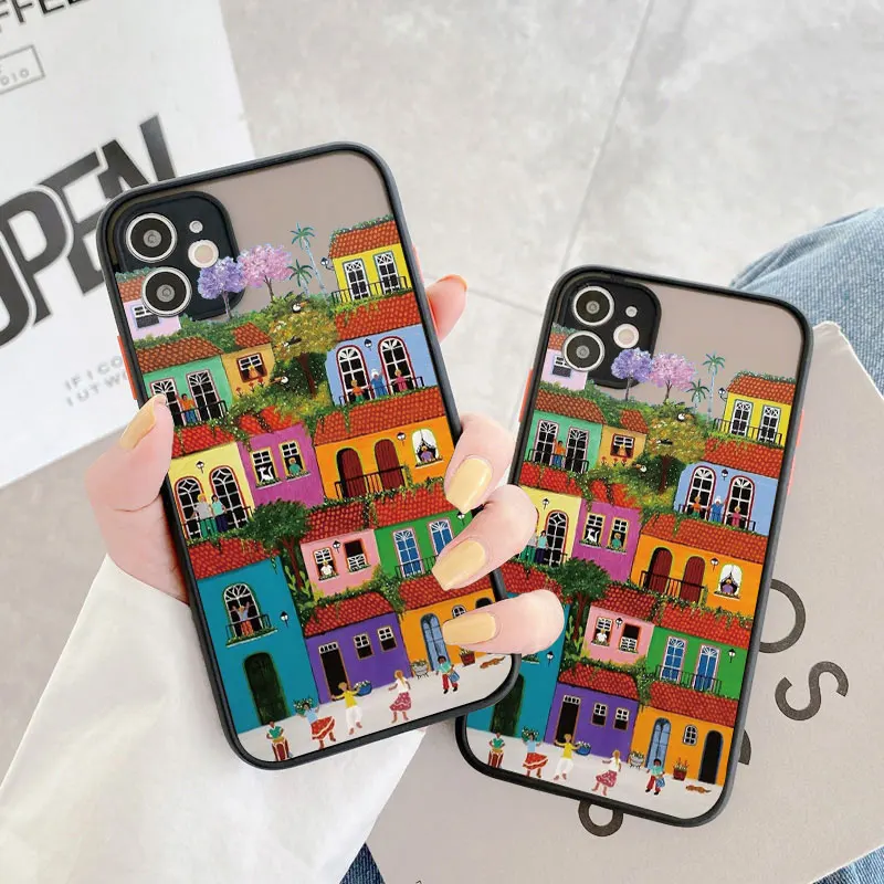 

Cartoon Colourful Anime Hand Painted House Scenery Phone Case For iPhone X XR XS 14 13 12 11 Pro Max 7 8 Plus SE 2020 Back Cover