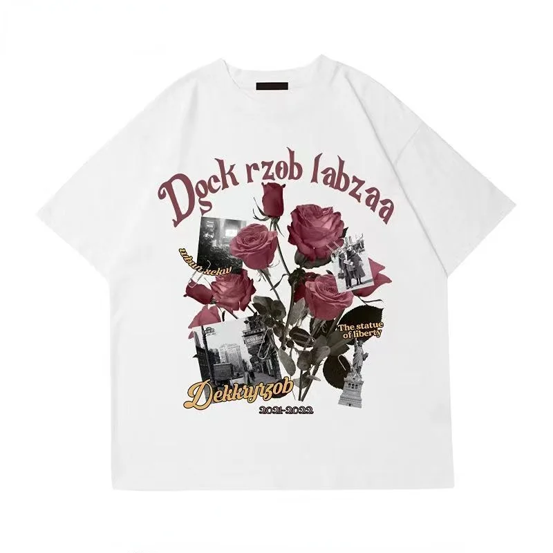 

New Rose Graphic T Shirt Mens Womens Printed Tees Fashion Short Sleeve Summer Unisex Oversized Summer Tops Free Shipping Clothes