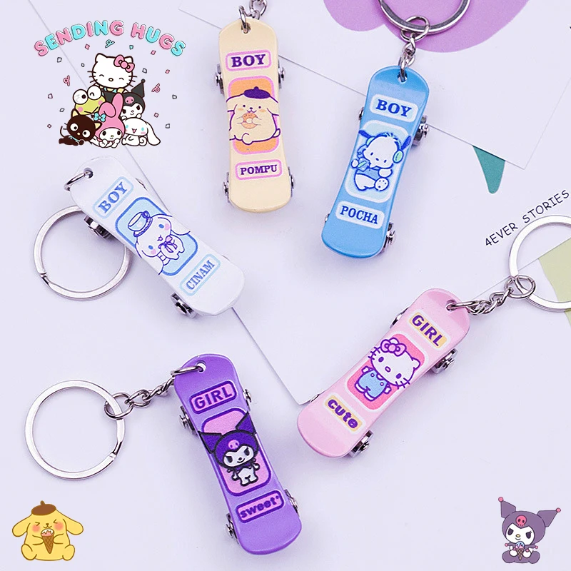 

Hello Kittys Skateboard Keychain Sanrio Kuromi My Melody Student Slidable Desktop Ornaments Backpack Pendant Decoration Toy Girl
