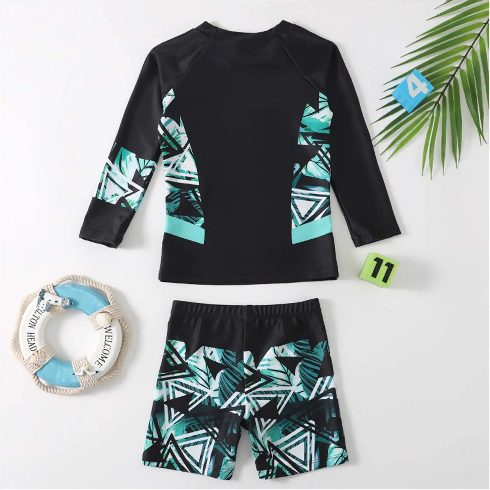 2022 Kids Boys Rash Guard Swimsuit Sun Protection Long Sleeve Stretchy Top Shorts Sets Rashguard Swimming Surfing Suit Beachwear
