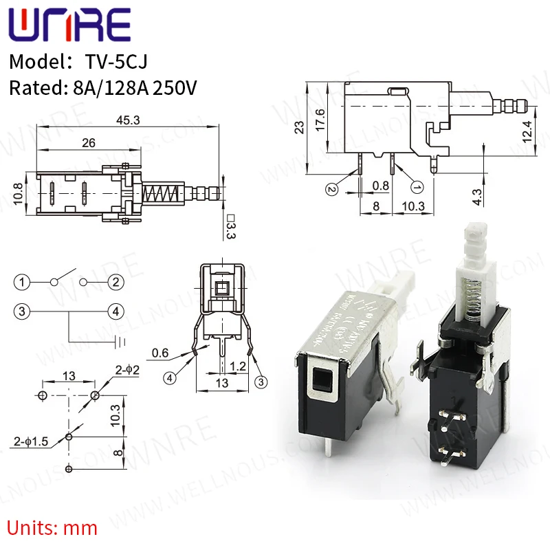 

Аксессуары для выключателей питания 8A/128A 250V TV-5CJ (внутренняя пружина A10) Выключатель бытовой техники Самоблокирующаяся кнопка