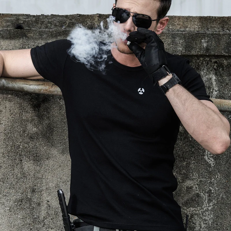 

Outdoor Summer Stretch Quick Dry Cotton Short Sleeve Fitness Slim T-shirt Tops Men Riding Sports Climbign Tactical Elastic Shirt