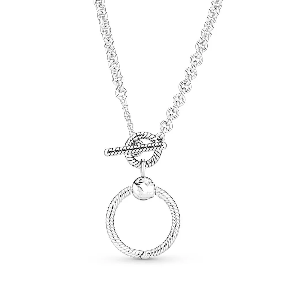 

Authentic 925 Sterling Silver Moments O Pendant T-bar Necklace For Women Bead Charm Diy Fashion Jewelry