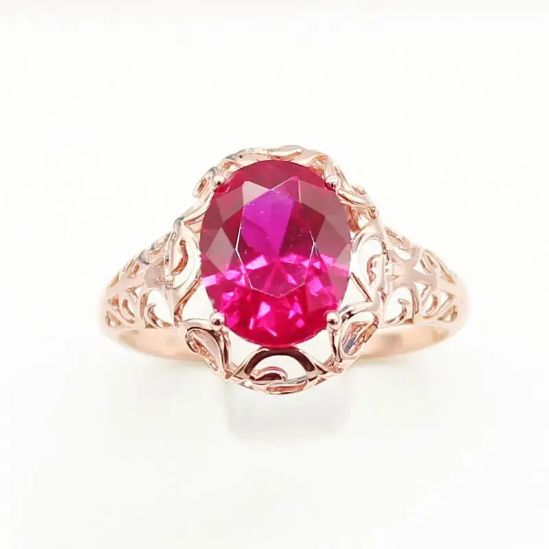 

Kama SANA Россия 585 фиолетовые красные камни полые овальные кольца 14K розовое золото покрытые новые цветные золотые кольца