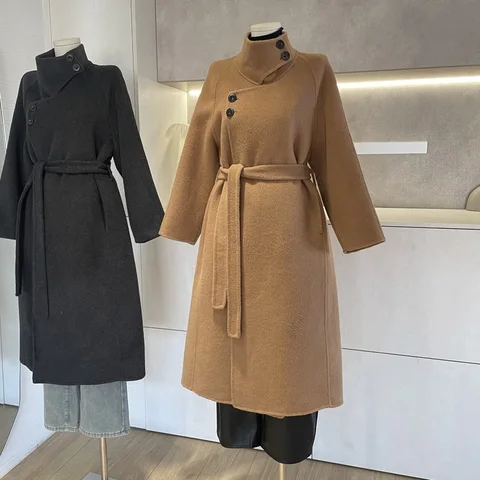 DNBS женское пальто весна/осень полиэстер черный/верблюжий