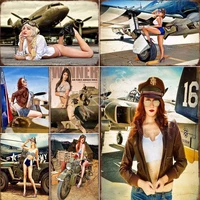military theme metal signs pinup girl airplane sexy lady 8x12 inch vintage military sign metal plaque decor sign home man cave
