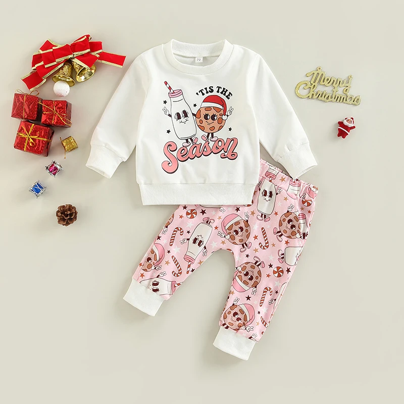 

Наряд для маленьких девочек, пуловер с длинным рукавом и надписью бисквит, Свитшот и яркий комплект, осенняя одежда