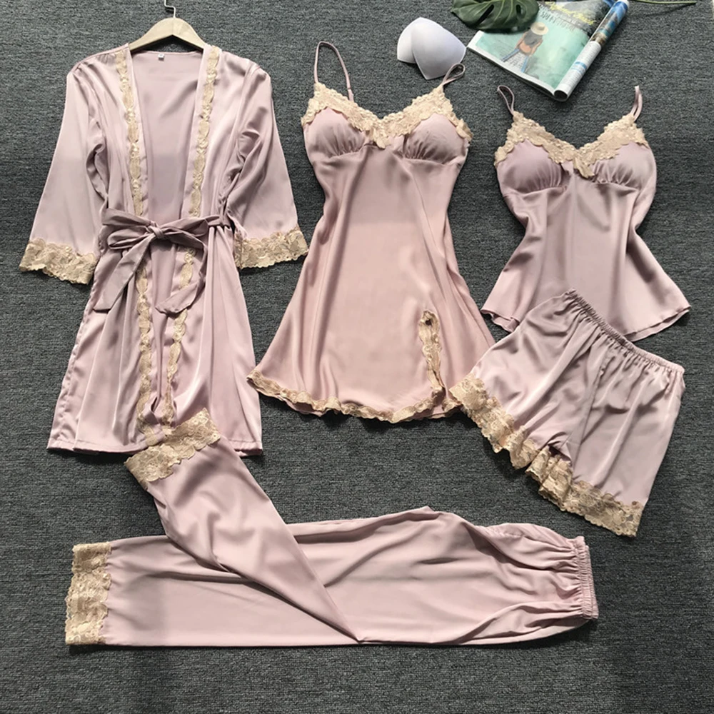 

Female Pajamas Set 5pcs Sleepwear Lace Comfortable Sleepwear Loungewear For Women Lady Women's Home Wear Sleepwear Sets B99