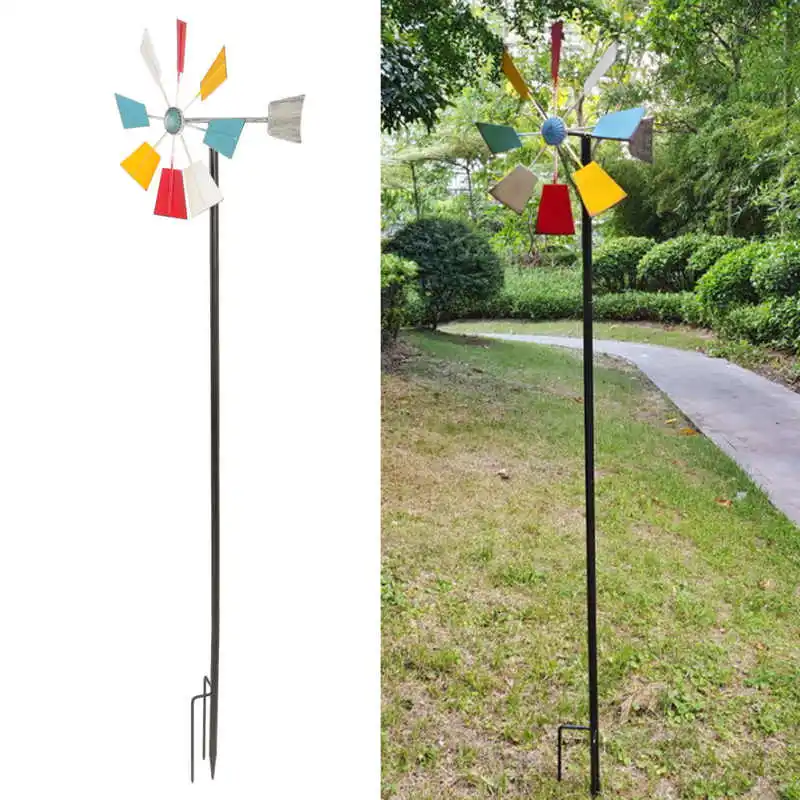 Garden Wind Spinner Iron Colored Weather Resistant Outdoor Wind Sculpture Spinner for Landscape Garden Decoration