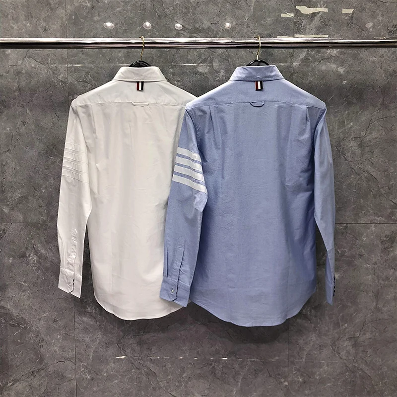 TB THOM Men's 2022 Spring Korean Style Long Sleeve 4-Bar Blouse Causal Business Oxford Cotton Solid Women's Shirt