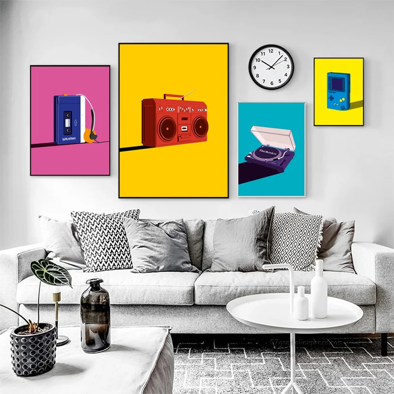 Color Walkman Record Deck Poster Cassette Player Pop Art Prints Music Canvas Painting Modern Boombox Game Boy Room Wall Decor