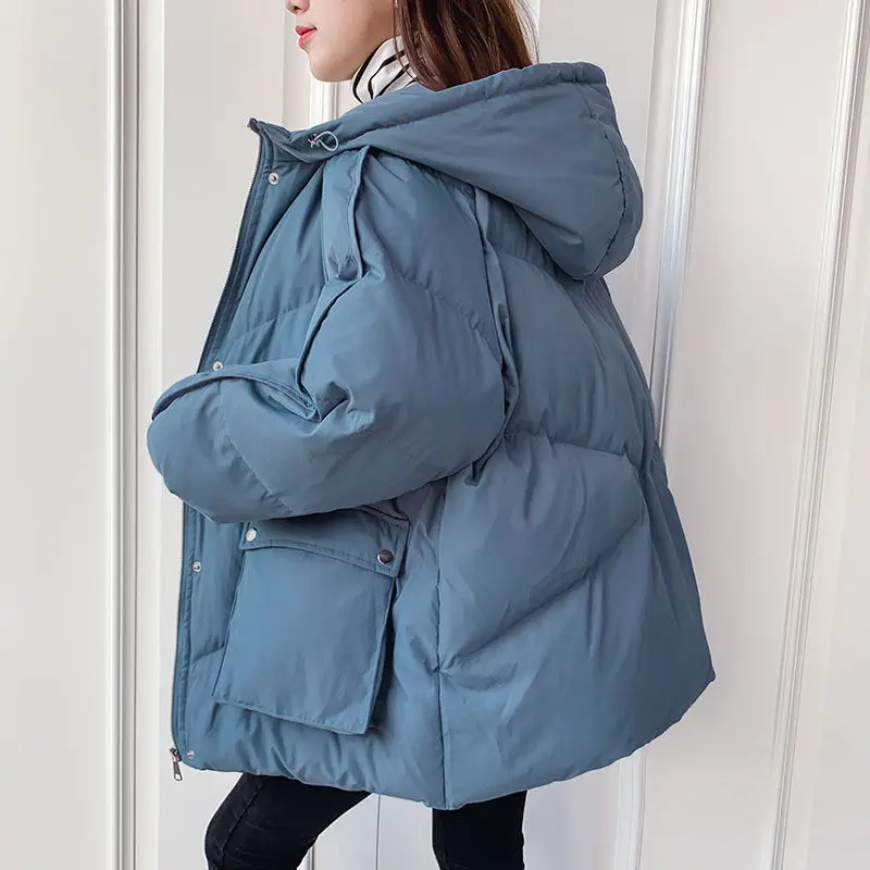Women Hooded Thick Loose Casual Jackets Warm Winter Coats 2021 Winter Down Jacket Parkas Female Patchwork Zipper Design Overcoat