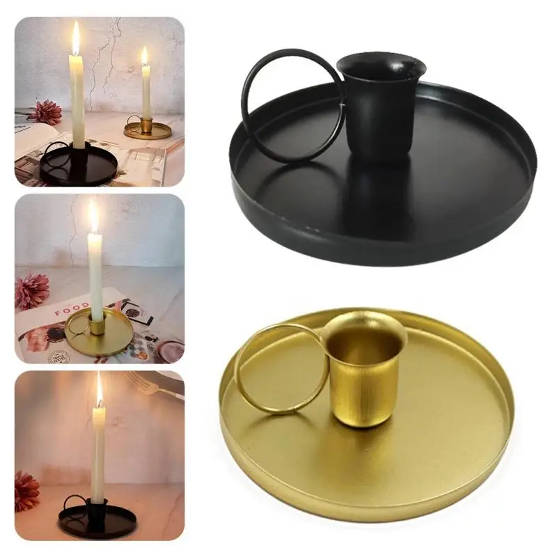 

For Tabletop Wedding Party Decor Metal Candlestick Wrought Iron Creative Candle Holder Retro Desktop Adornment With Handle