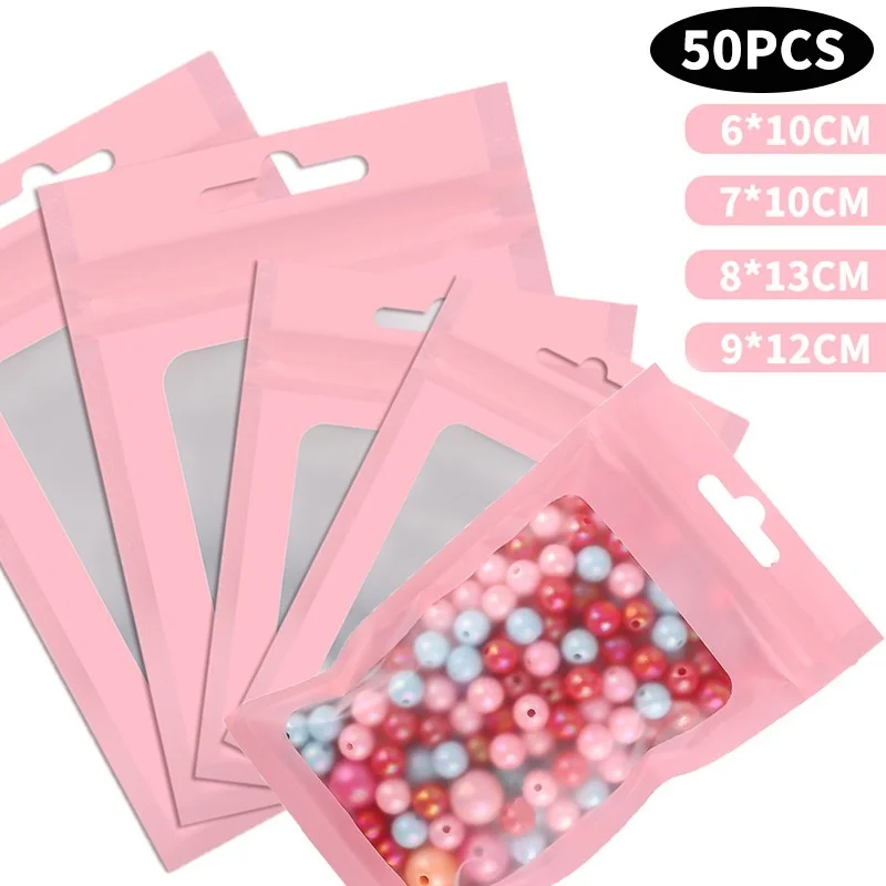 

50 Pcs Transparent PVC Self Sealing Bags Reusable Zipper Hanging Bag Dust-proof Moisture-proof Jewelry Storage Display Packaging