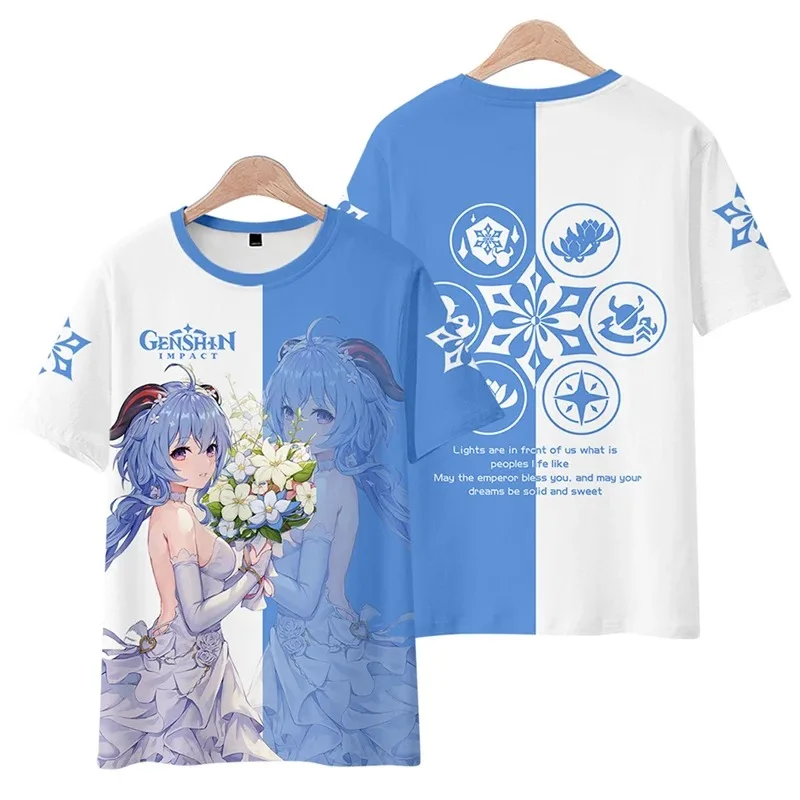 Genshin vle ganyu 3d impressão t camisa das mulheres dos homens verão manga curta engraçado футболка grá Беларусь streetwear