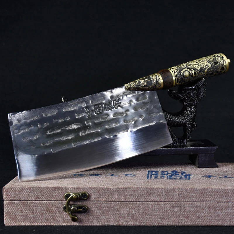 

Handmade Longquan Knife 7Cr17MoV Steel Copper Dragon Decor 7.7 Inch Slicing Cleaver Kitchen Knives For Cutting Vegetable Meat