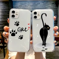cute cat scratching footprints phone case for iphone 13 12 11 8 7 plus mini x xs xr pro max transparent soft