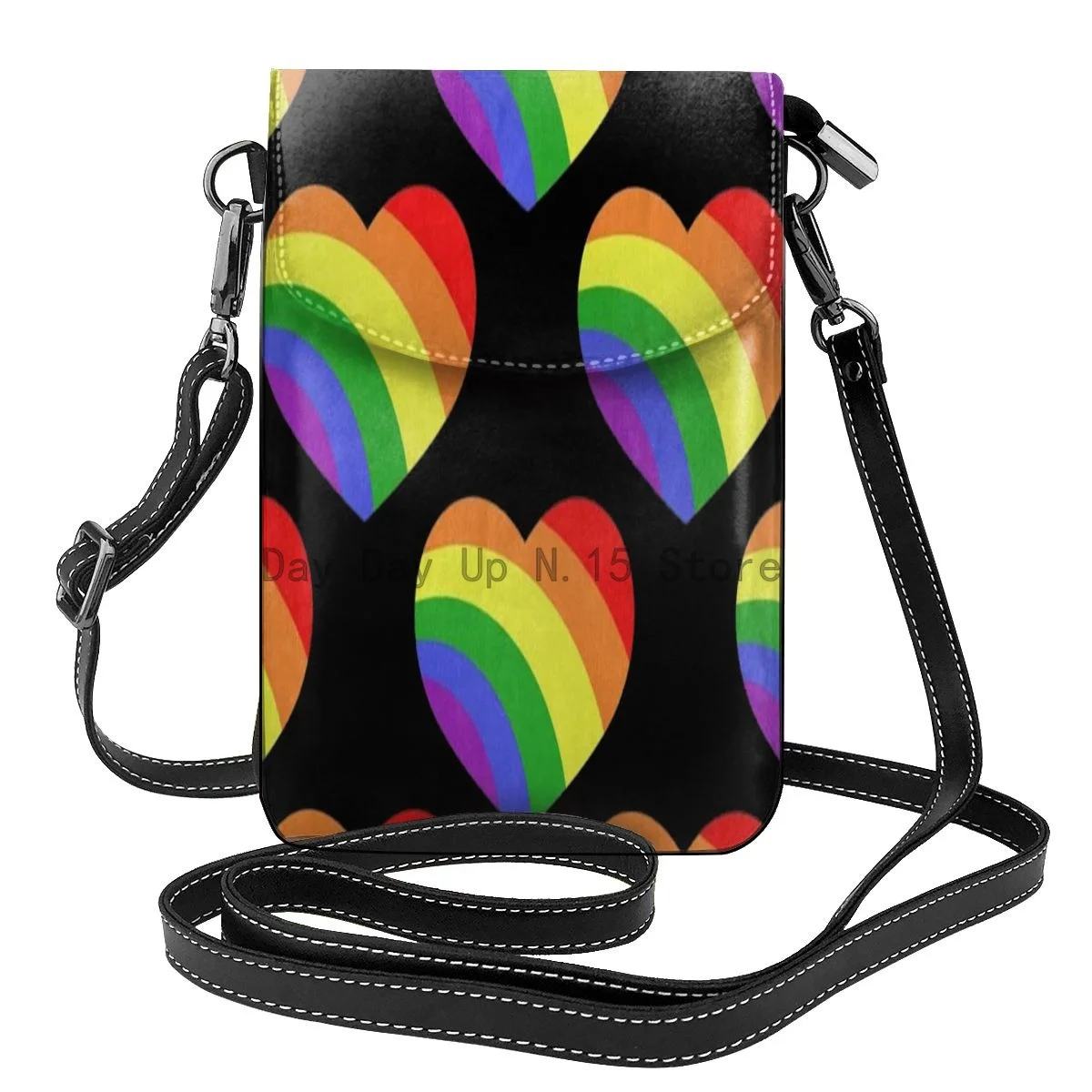 

Women Cell Phone Purse Leather Crossbody Bag-Rainbow Hearts Gay LGBT Mini Shoulder Bag Card Holder Wallet