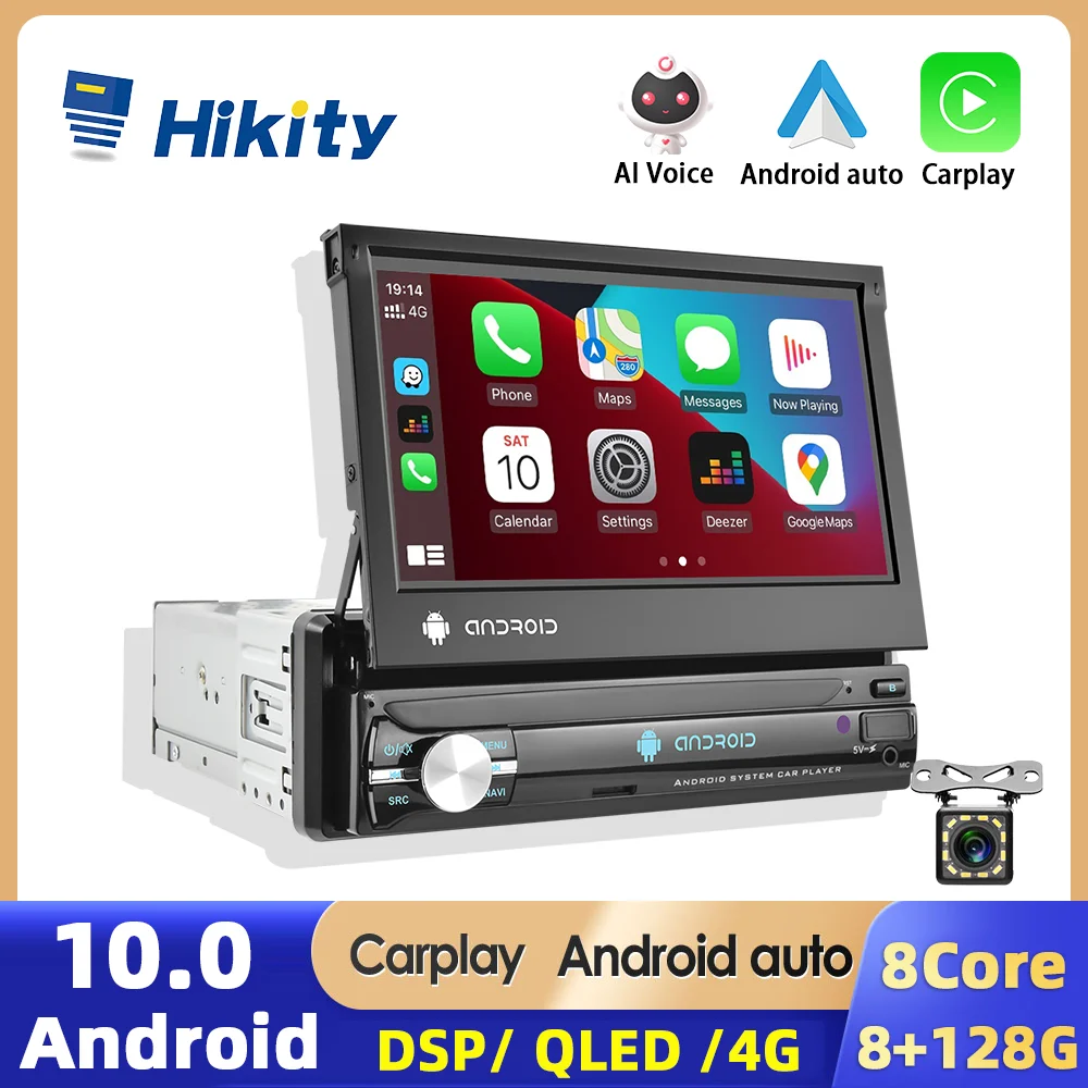 

Hikity 1 Din Android 10 Car Radio Carplay Retractable Screen Tape Recorder GPS Stereo Universal Autoradio Multimedia Player