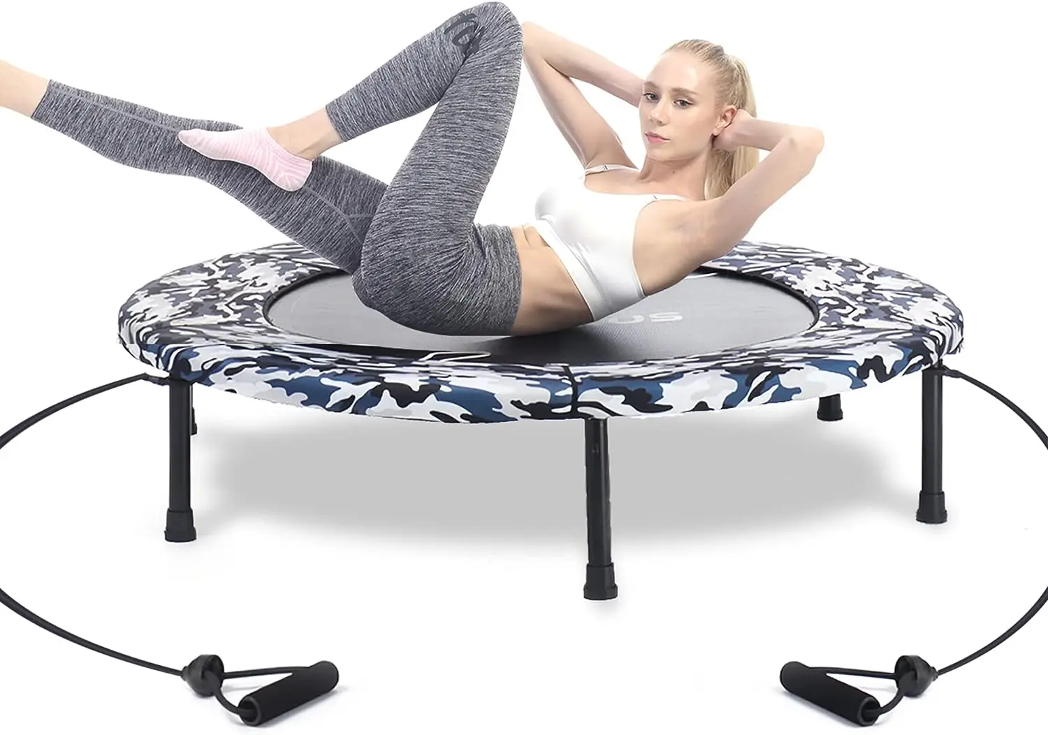 

Rebounder Mini Trampoline for Adults | Kids, Small Foldable Fitness Trampoline Trainer with Resistance Bands for Sports,Yoga and