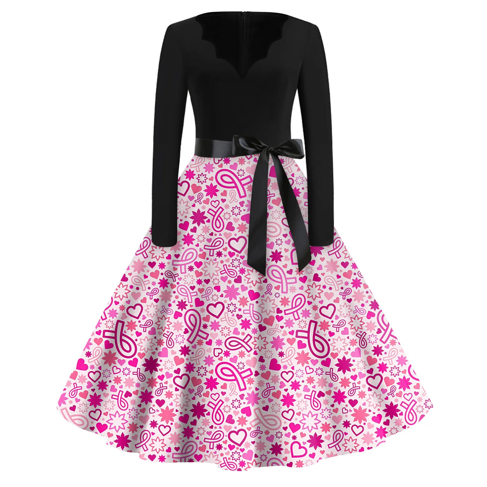 Женское модное винтажное платье с V-образным вырезом и длинным рукавом