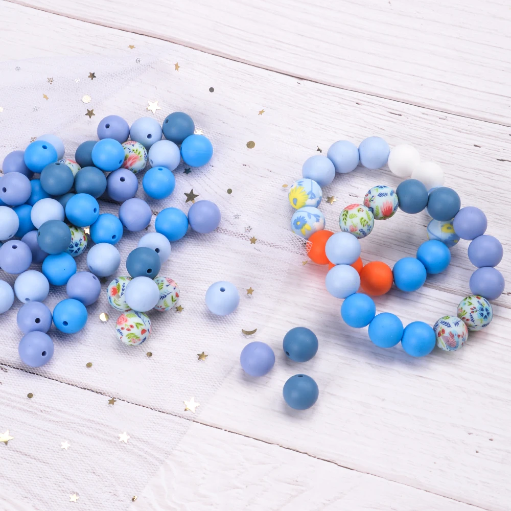 LOFCA 30 шт. 15 мм силиконовые бусины круглые свободные смешанные с принтом для