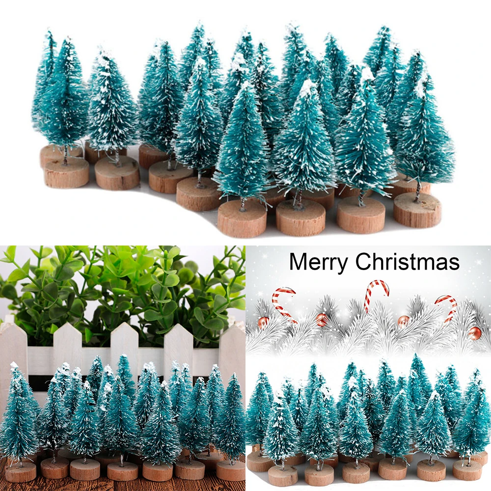 

24 Pcs Mini Sisal Bottle Brush Christmas Decorations 2023 Christmas Trees Desktop Decor Snow Frost Village Miniature Xmas Tree