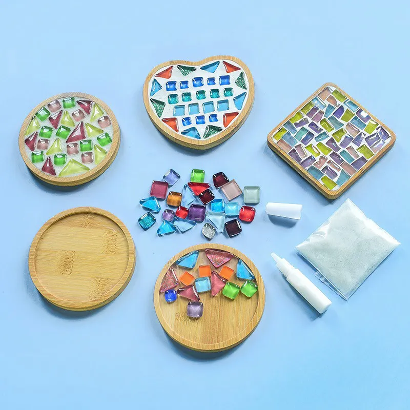 DIY Mosaic Coaster Handmade Material Bamboo Tableware Mat Wooden Tray Children Early Education Toy Craft Gifts DIY Home Decor