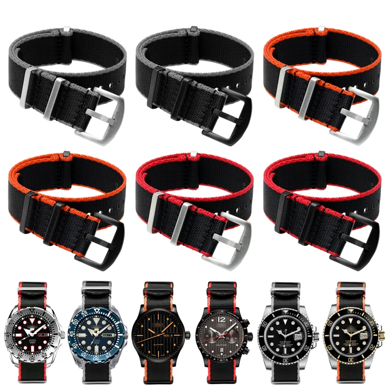 Premium Quality Nylon Nato Strap 20mm 22mm Seatbelt Watch Band Universal Type Sports For 007 James Bond Watchband Replacement