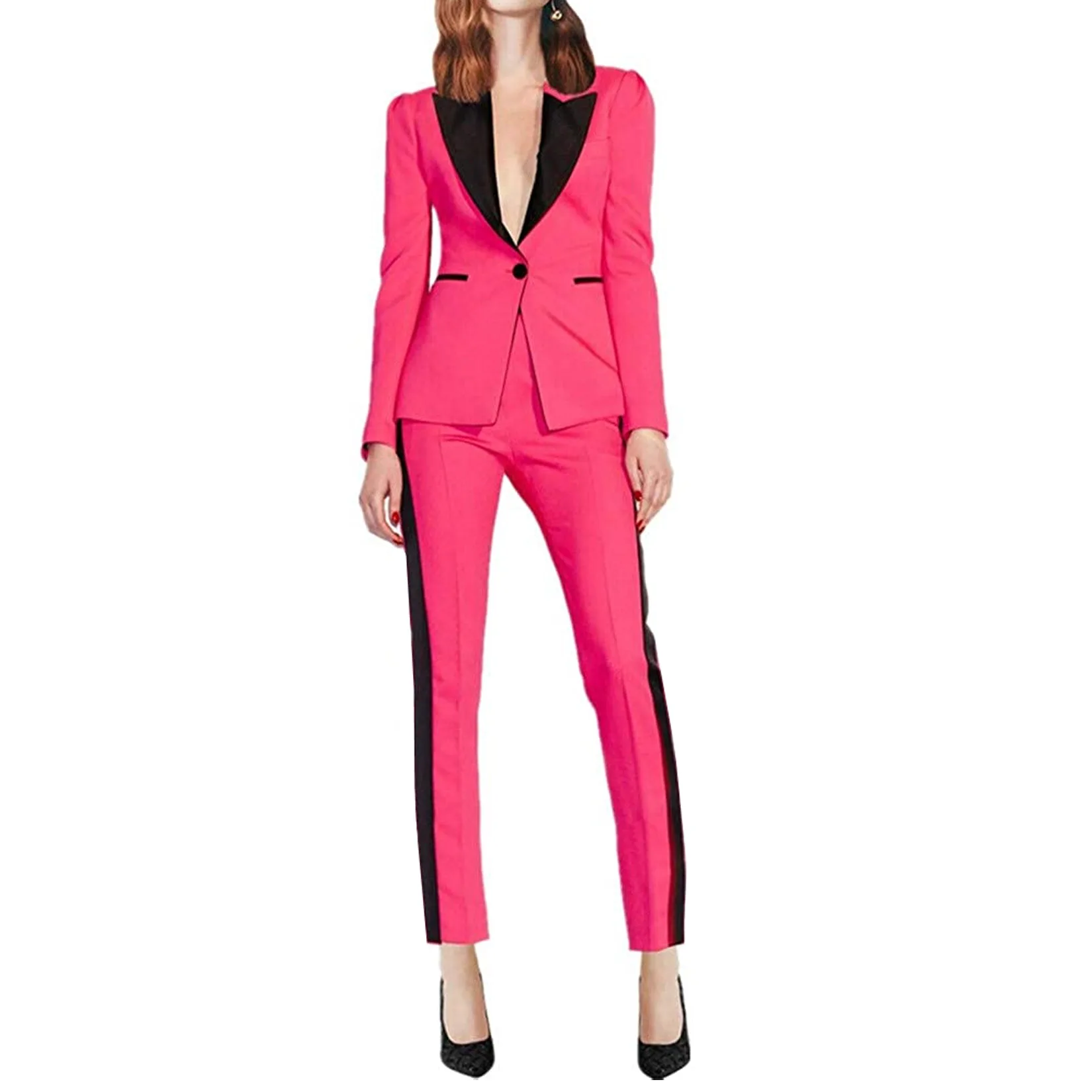 Jacket + Pants Women's Splicing Color Business Suits Women's Office Uniforms Women's Formal Suits Pants Sets Fit Women's Tuxedos