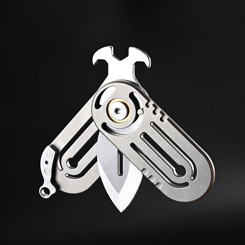 

Titanium Alloy Mini Folding Knife High Hardness D2 Steel Sharp Knife With Keychain Pendant Disassembly Express Open Box EDC Tool