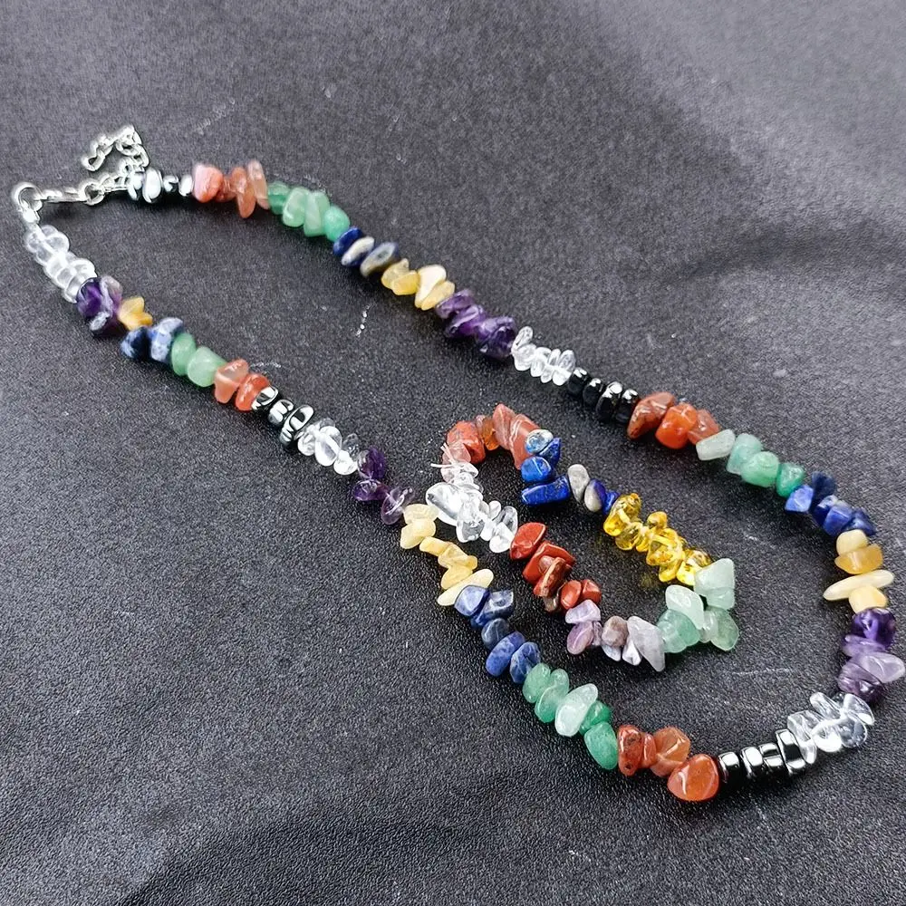 

1 Set Multicolor 7 Chakra Accessories Jewelry Natural Crystal Necklace Bracelet Healing Stone Pendant Rock Gem Beads