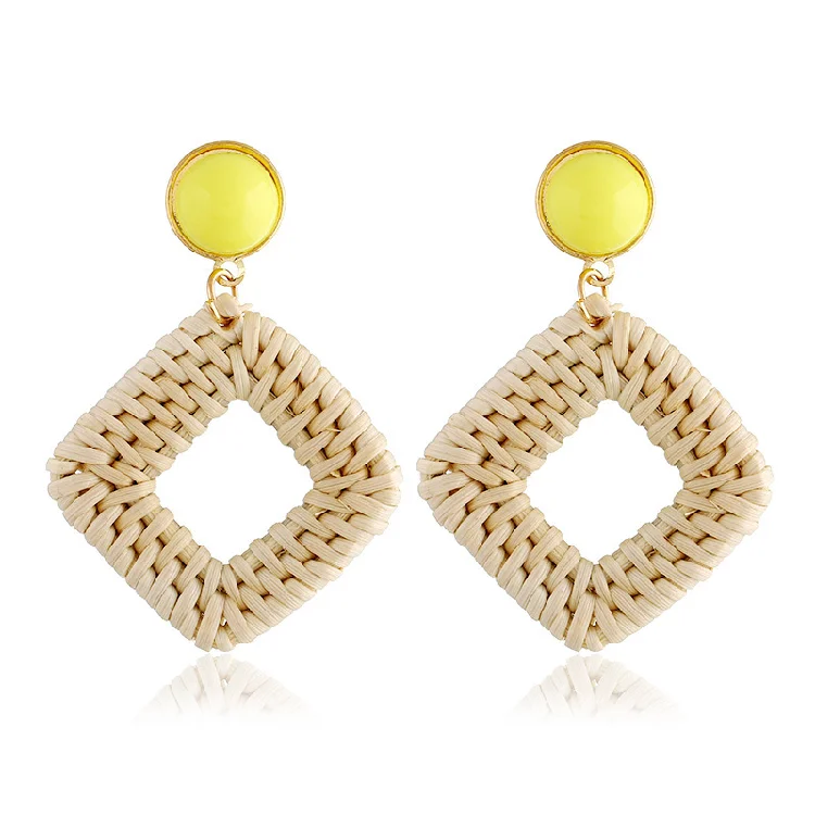 

2021 style Handmade Wooden Weave bamboo hoop earrings korea rattan earrings for women birthday party gift