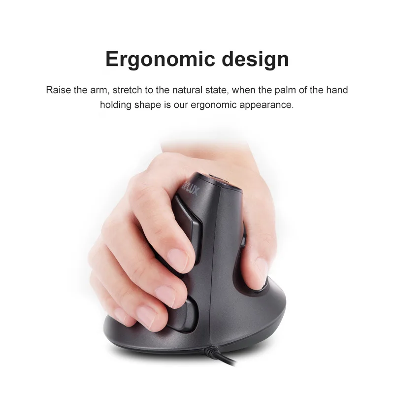 

Delux M618 BU Ergonomic Vertical Mouse 6 Buttons 800/1200/1600 DPI Optical Right Hand Mice with Wrist mat For PC Laptop
