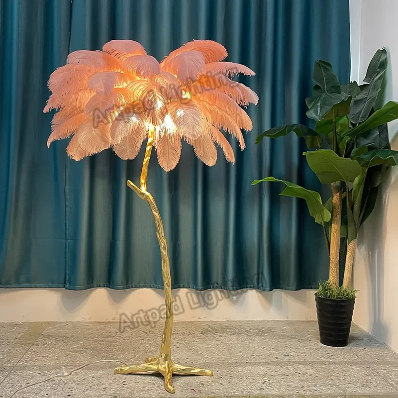 

NEW Feather Floor Lamp Ostrich Feather Resin Standing Lamps LED Living Room Bedroom Modern Creative Design Light Fixtures Lighti