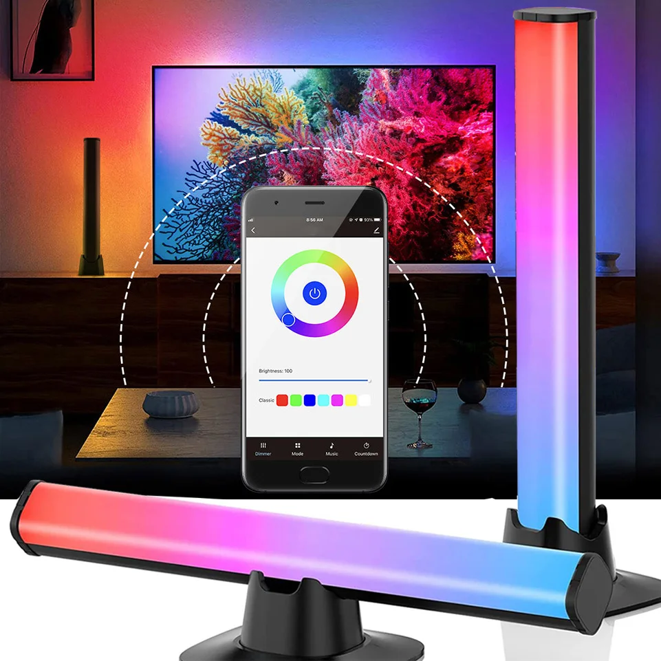 

2 PCS LED Rhythm Light Bar Music Syncs Bluetooth RGB Dreamcolor Lamp Atmosphere Rainbow Flow Effect Night Light Home Decor