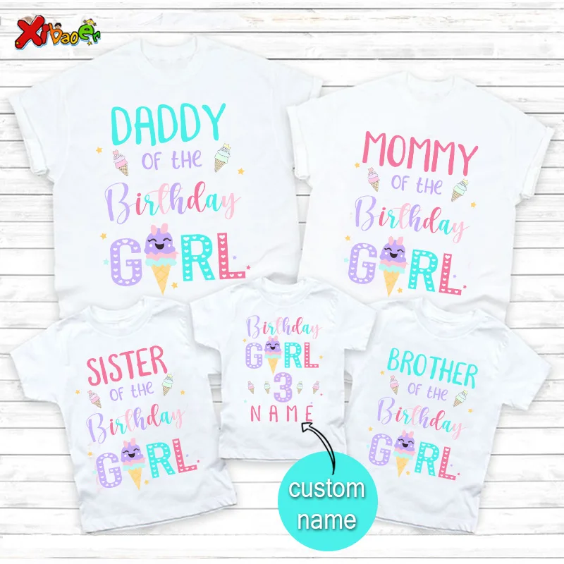 Family Outfit Matching Ice Cream Birthday Girl Sweet Family Shirt Party for Girls Party Clothes Outfit Baby Onesie Custom Name
