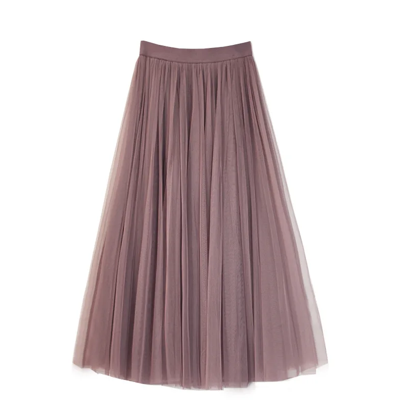 

Vintage Tulle Skirt Women Elastic High Waist 3 Layers A-line Pleated Mesh Skirt Long Bride Tutu Skirts Female Jupe Longue 2022