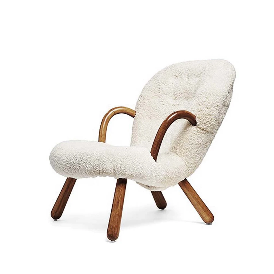 

Nordic Modern Simple Solid Wood Sheep Horn Lamb Hair Love Leisure Chair Walnut Color Armrest Sofa Chair G