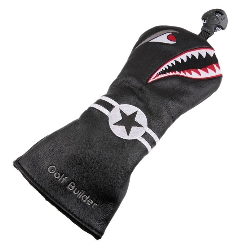 

2X Shark Golf Club Head Cover For Driver Fairway Wood Hybrid Mallet Blade Putter Leather Golf Clubs Headcovers Protector